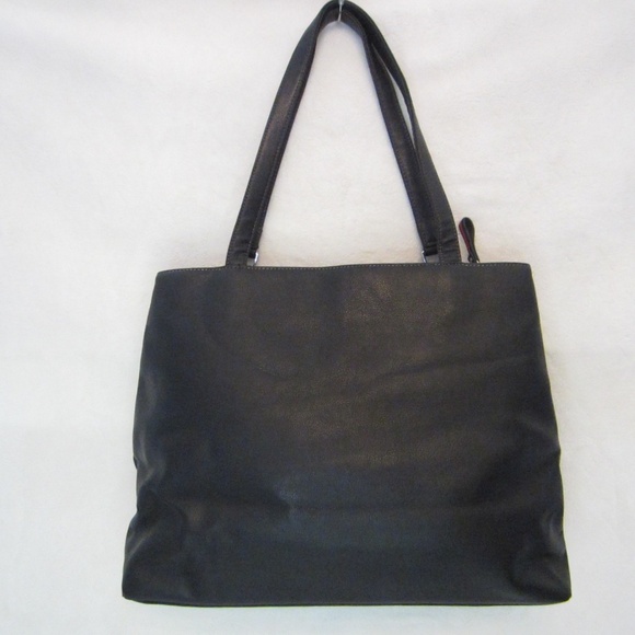 Liz Claiborne Faux Blackk Leather Double Strapped Shoulder Tote Zipper Closure - Picture 5 of 13